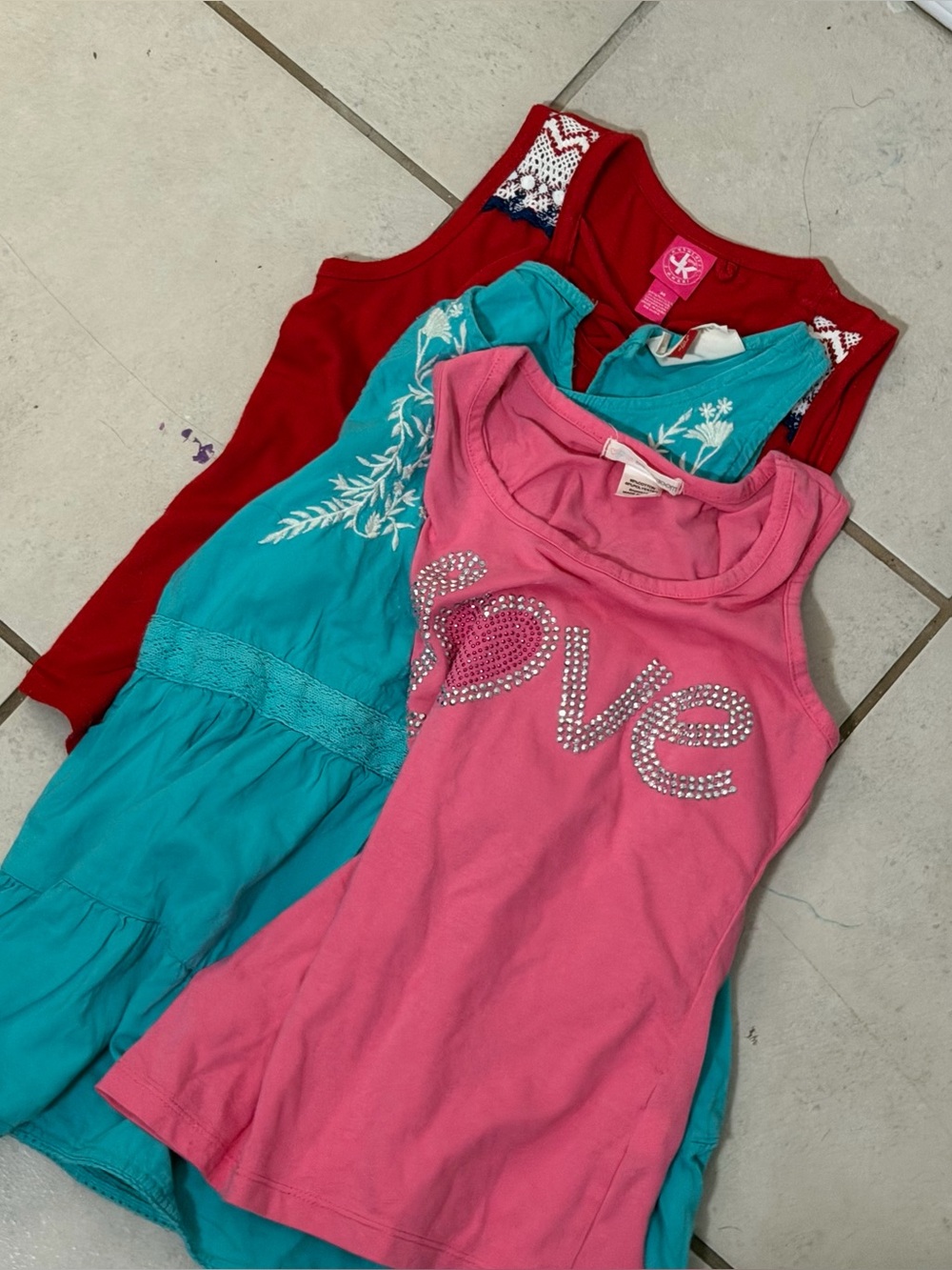 Kids Girl Casual Tank Tops Turquoise, Pink & Red Sleeveless size M - Picture 7 of 7